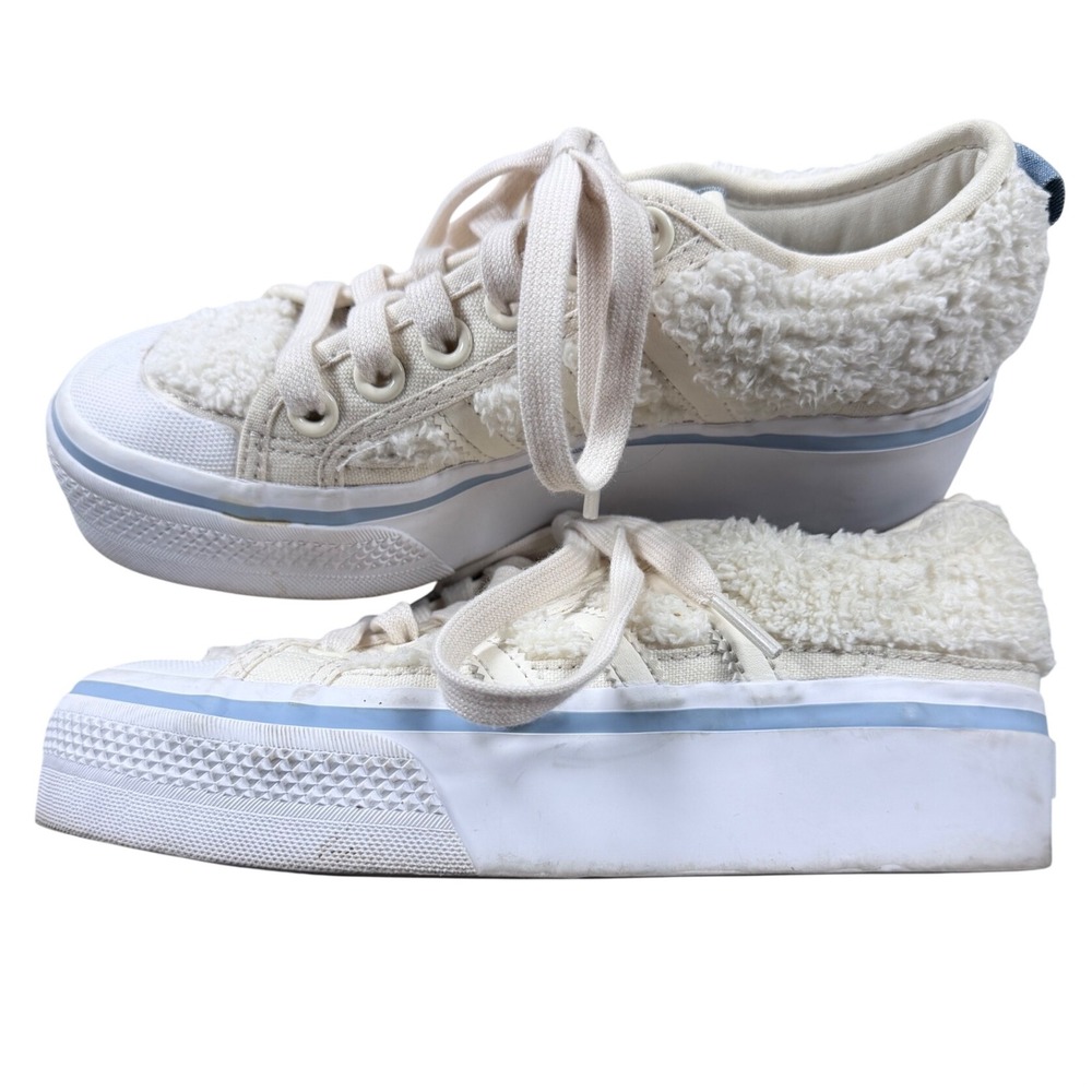 Adidas Nizza Platform Cream White Sherpa Faux Fur Sneakers H02698 Womens 6